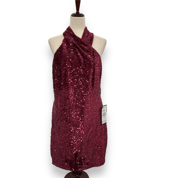 NEW Rachel Roy Red Velvet Sequined Halter Dress Size XL High Neck Mini Shift NWT - Picture 1 of 16